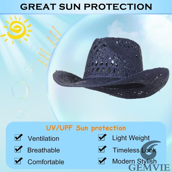 2257 Men & Women\'s Summer Cowboy Cowgirl Straw Hat Hollow Out Style Roll Up main image 4